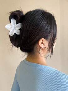 3 piezas/1 pieza Pinzas para el cabello de mujer de gran tamaño de plástico con degradado blanco y rosa con estampado floral, de 7,8 cm/3,07 pulgadas, accesorios de moda versátiles, elegantes y minimalistas de unicolor, adecuados para uso diario, casual, fiesta, viaje, playa, baño, maquillaje, combinación de atuendos, accesorios para el cabello de mujer, pinzas de otoño e invierno con flores para looks de vacaciones