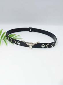 1 Men's Polyester Western Cowboy Hat, Unisex Vintage Style Hat, Bull Shape Decoration, Suitable For Daily Casual Wear, Western Cowboy Party, Bar Cowboy (One Size Fits All)