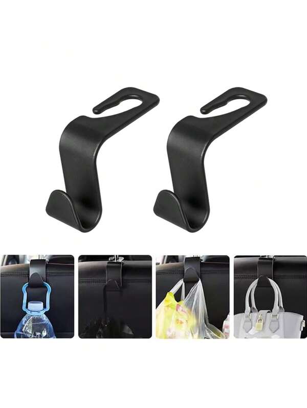 2 piezas Ganchos para reposacabezas de seat de coche, ganchos ocultos para la parte posterior del set, pequeños ganchoes creativos multiusos, adecuados para colgar ropa, billeteras y bolsos. Bolsas para compras, bolsas de plástico, paraguas, accesorios universales para el interior del coche