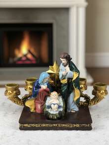 1个树脂马槽烛台，节日装饰，适用于茶几、床头柜、客厅，寓意美好的礼物，家居装饰，圣诞装饰，房间装饰，圣诞节，冬季圣诞装饰，家居圣诞礼物，圣诞装饰 - 彩色 - 查看 6