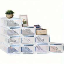 10 Pack Transparent Boxes Foldable Storage Boxes Plastic Drawer Stackable Storage Boxes 31 X 20 X 11cm For Shoes Files Clothes Or Cosmetics Storage - Transparent - 查看 1