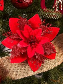 1/10/20pcs Poinsettia Artificial Flowers For Christmas, Fake Christmas Tree Branches Decor, Home Decoration, Floral Decor, Party, Wreath, New Year Outdoor Decoration - Tất cả màu đỏ - Xem 4