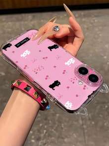 1pc Black Cat & Cherry Transparent Phone Case, Cat Ear Design, Air Cushion Anti-Drop, 1.5mm Soft TPU Shell, Cat Ear Lanyard Hole, Suitable For IPhone 17/17 Pro/Air/17 Pro Max/16/16 Pro/16 Plus/16 Pro Max/15 Pro Max/11/12/13/14/15 Plus/15 Pro/14 Pro/13 Pro