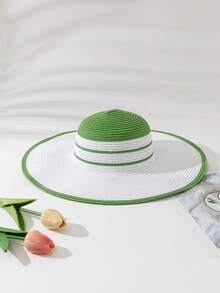 1 Piece Contrast Color Striped Straw Hat + 1 Piece Straw Bag - Green - View 18
