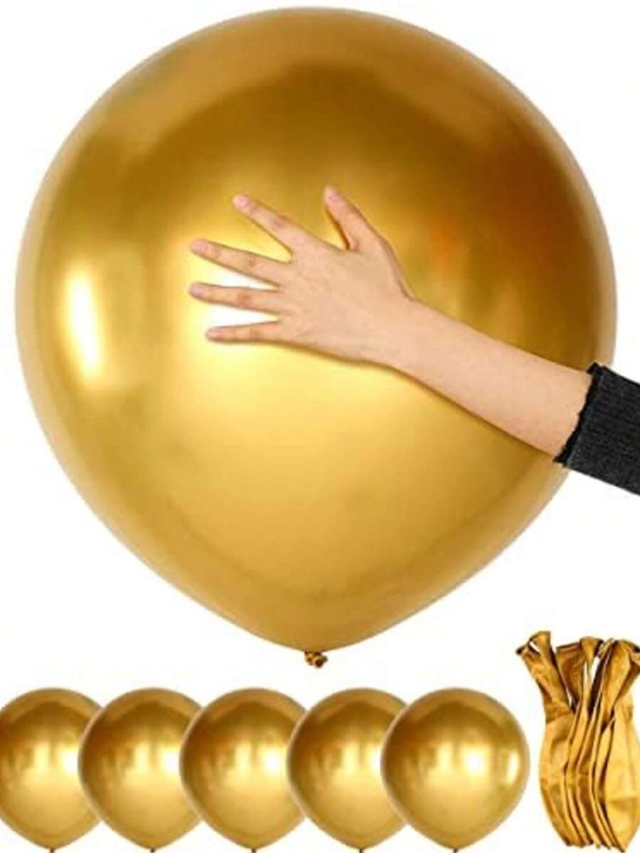 18-Inch Large Metallic Gold Balloon, 5pcs Shiny Gold Latex Balloons, Suitable For Birthday, Wedding Party Decoration - Multicolor - View 1