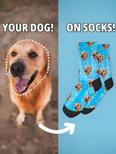 Customized Children, Student, Couple Socks With Printed Faces, Personalized Socks With Your Own, Friends' Faces, Customized Boys And Girls Socks, Personalized Picture Socks, Photo Socks, Image Size: 44*25.2cm, Sock Size: 21*8.5cm