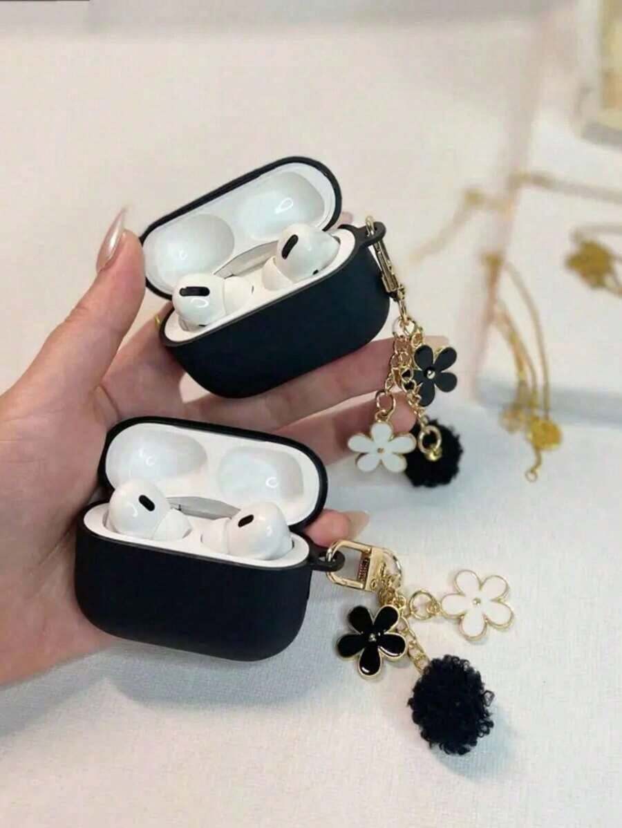 1pc Black & White Floral Chain Headphone Case Compatible With Iphone, 1/2 Earpods Protective Cover, New Wireless Earphone Case Compatible With AirPods 3/Pro/Pro2, Boyfriend/Girlfriend Gift XVJF - Vòng cổ hoa đen trắng - Xem 1