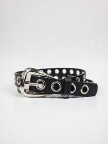 Cinto Feminino 2.3cm com Ilhós Metálicos e Fivela Estilosa - Preto - Visão 1
