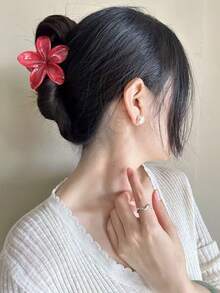 2个/1个 女士 3.07英寸/7.8厘米 红白芙蓉花造型随机颜色轻盈塑料发夹，时尚、优雅、简约、纯色发爪，适合日常、休闲、派对、海滩、浴室、发型设计等场合，女士发夹，秋冬度假装扮必备，夏季适用 - 彩色 - 查看 2