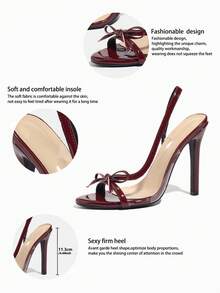 Jin Bei Qi 女士圆头漆皮蝴蝶结装饰透明玻璃果冻细高跟凉鞋，优雅时尚，适合派对，酒红色