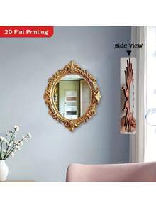 复古欧式金色花卉雕花木框亚克力装饰镜，适用于现代浴室、卧室、客厅、走廊、创意壁挂和化妆镜