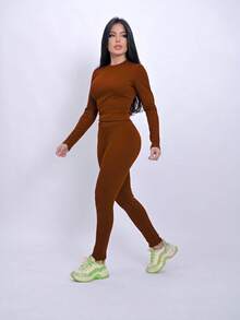 Leggings And Long Sleeve Top Set - Burnt Orange - View 3