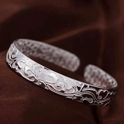 925 Sterling Silver Floral Bracelet – Vintage Open Bangle With Gorgeous Carvings, Perfect For Every Occasion