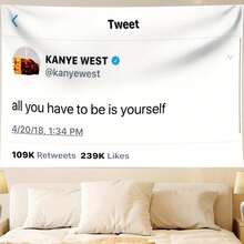 1PC Bedroom Decor Aesthetics Tapestry,  "Be Yourself" Tweet, Pop Culture Decorative Wall Hanging Tapestry For Bedroom, College Dorm Home Decor Hanging Cloth Gifts Birthday Graduation - 彩色 - 查看 1