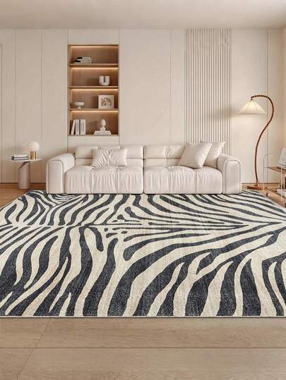 1pc Zebra Pattern Carpet, Comfortable For Bedroom, Living Room, Office, Study, Foyer, Etc. Can Be Used As A Mat, Modern Rectangular Absorbent Bedroom Carpet, Machine Washable And Non-Slip, Suitable For Living Room - Indoor Year-Round Home Decor, Applicable For Bedroom, Living Room, Bedside, Etc. Large Size Carpet, Thin Modern Nursery Carpet, Game Room Carpet, Zebra Pattern Carpet, Zabra Carpet, Living Room Decor, Bedroom Decor