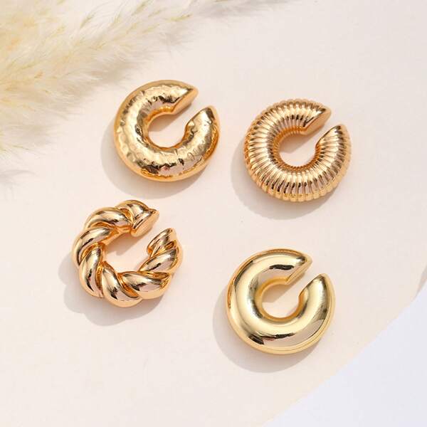 1pc Minimalist C-Shape Smooth Open Ear Cuff For Women, Fashionable Geometric Textured C-Shape Hoop Earrings, Suitable For Party, Street Style, Vacation, Work, Daily Wear, Back To School Season