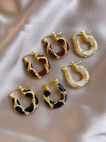 3 pares de pendientes elegantes y vintage de diseño de vidrio esmaltado de alta gama, adecuados para uso diario, festivales, fiestas y moda - Multicolor - Ver 5