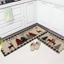 1pc Home Decor, Snowman & Christmas Tree Pattern Print, Christmas, Christmas Gift, Christmas Decoration, Diatomite Kitchen Carpet, Kitchen Mat, Rug, Rectangle Carpet, Suitable For Living Room, Bedroom, Hallway, Bathroom, Laundry Room - Polyester Carpet, Suitable For Indoor And Outdoor Home Decor