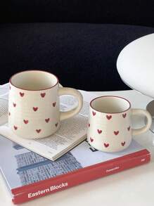 1pc 200ml/420ml Heart-Shaped Ceramic Mug, Simple & Elegant Circular Pattern Cup, Suitable For Cafe Latte, Milk, Yogurt, Oatmeal, Afternoon Tea, Couple Cup, Gift Back To School