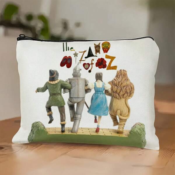 Wizard Of Oz Makeup Bag – Classic Character Design With Tin For Man, Scarecrow & Lion, White Portable Pouch For Makeup, Pencils, Or Snacks, Stylish Zipper Gift For Sisters, Students, Or Fans Of The Iconic Movie