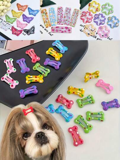 10pcs/Pack Random Pet Pattern Hair Clips, Mini Dog & Cat Hair Accessories, Suitable For Pet Hair Grooming Accessories, Party Birthday Supplies, Perfect Gift For Family And Friends