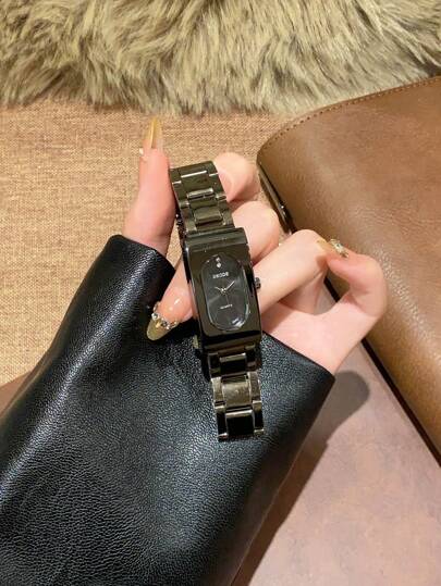 1 pièce Montre à quartz noire de luxe pour femme avec bracelet noir, convenant pour un usage quotidien