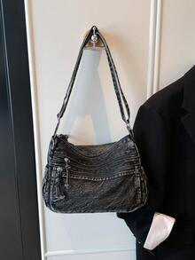 新款休闲时尚柔软牛仔布多层斜挎包，多口袋设计，多功能通勤大容量女士单肩包，适合工作通勤、购物和旅行，是牛仔女孩的完美之选。 - 查看 8