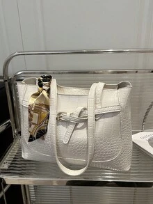 1 pieza Bolso de hombro de mujer de unicolor y de lujo, versátil - Blanco - Ver 6