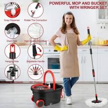 Spin Mop And Bucket With Wringer Set, Mops Floor Cleaning System, Stainless Steel 360 Floor Mop Bucket On Wheels, 3 Microfiber Mop Heads2025