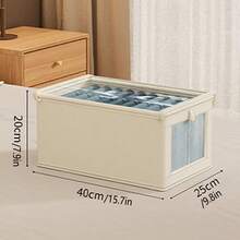 1pc Beige Covered Fabric Storage Box, Foldable Closet Organizer Box With Visible Window, Drawer Style Jeans Storage Container For Home - Beige With Lid - View 12
