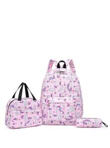 一款经典包包不仅能提升你的时尚品味，还能提升你的自信和个性。3件套午餐袋和笔袋，儿童背包，大学生背包，旅行背包，大号背包，适合女性，粉色，女士笔记本电脑包，时尚简约大容量多口袋背包， - 粉色 - 查看 2