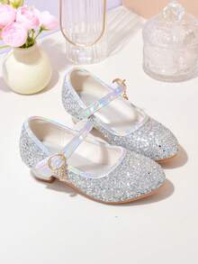 Children's Silver Crystal Shoes, Girls' High Heel Shoes For Performance, Princess, Student, Chorus, Host, Show, Leather Shoes - Silver - View 2