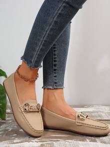 2025 Women's Spring New Arrival Gold Chain Elegant Slip-On Loafers, Lightweight & Comfortable, Versatile Rubber Flat Shoes - Apricot - View 7