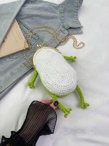 BAILEE 手工钩织可爱卡通青蛙零钱包，草绿色青蛙钩针夹，配可拆卸金属链，女士斜挎包，适合日常时尚、与朋友购物和校园生活 - 綠色 - 查看 10