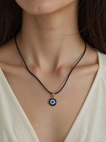 1 件时尚复古眼形吊坠项链 - 黑繩金邊 - 查看 2