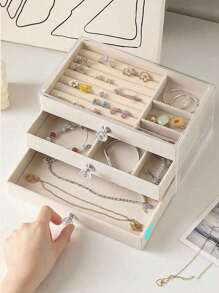 1pc Three-Layer Acrylic Flannel Jewelry Box, Drawer-Type Dressing Table Jewelry Storage Box, Earring Ring Bracelet Display Box, Large Capacity Desktop Display Box, Stackable Drawer Storage Box, Storage Organizer, Jewelry Box, Back To School Essential, Can Store Earrings, Rings, Necklaces, Bracelets, Pendants, Mother's Day Gifts, Valentine's Day Gifts For Women Storage Organizer Travel Essentials Back To School Dormitory Storage Fall Decor - Multicolor - View 6