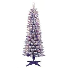 4.5 Ft. PreLit Flocked Fashion Purple Pencil Artificial Christmas Tree - 肉凍 - 查看 1