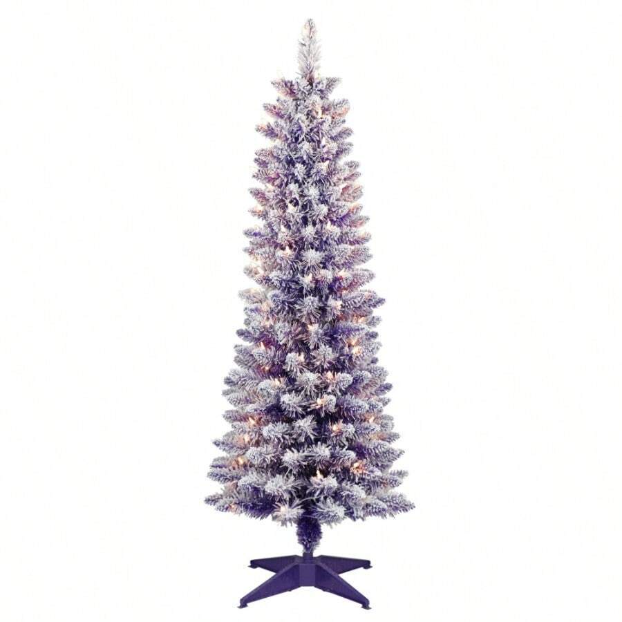 4.5 Ft. PreLit Flocked Fashion Purple Pencil Artificial Christmas Tree - 肉凍 - 查看 1