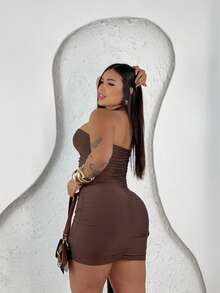 Short Star Dress, Tight-Fitting, Elegant Party Club Dress - 鏽棕色 - 查看 3