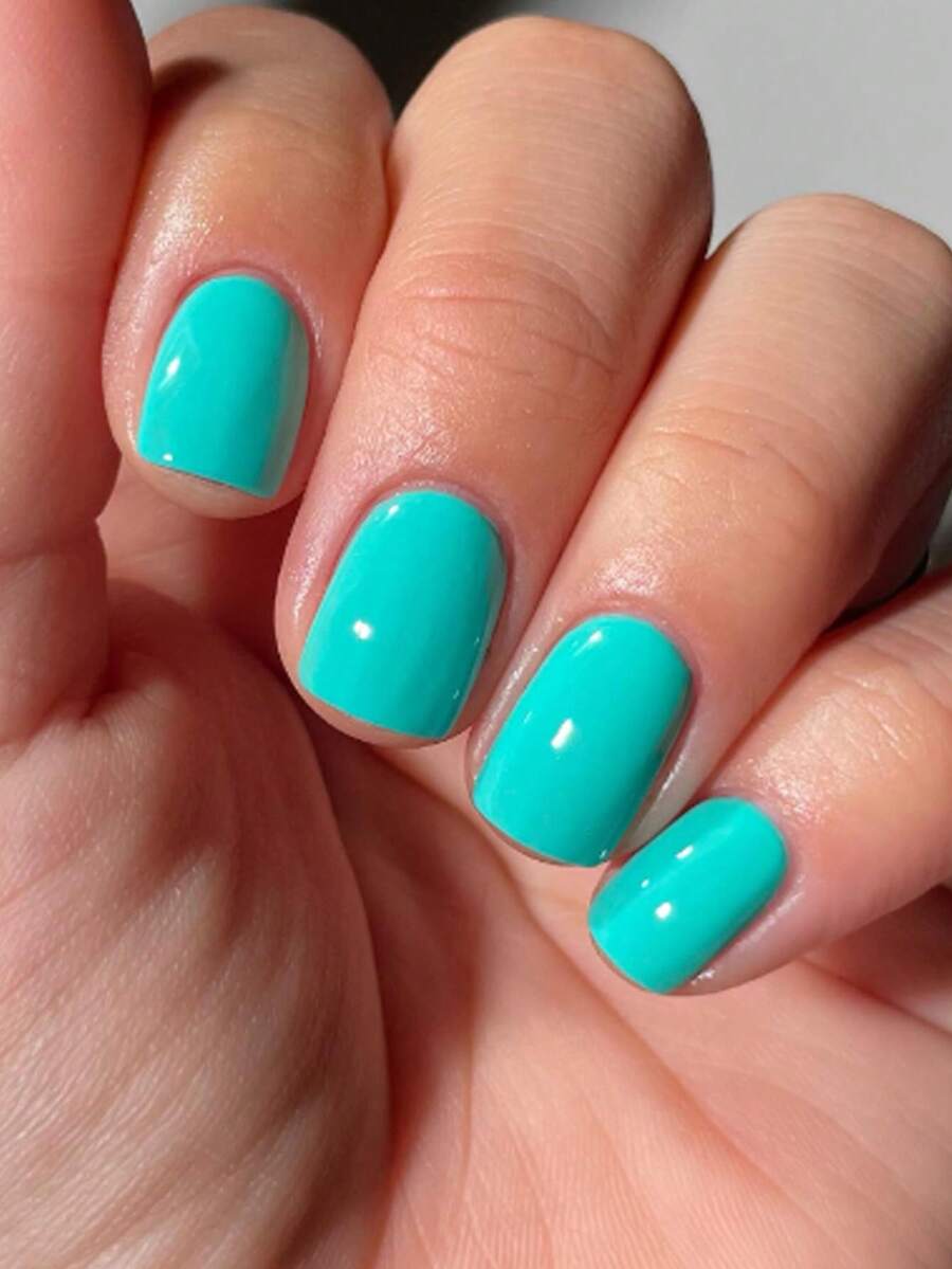 24 piezas de uñas postizas cuadradas de color verde menta, estilo clásico francés de cobertura completa, adecuadas para fiestas, citas y uso diario - verde menta - Ver 1