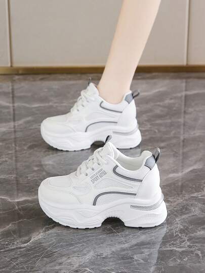 8cm Plateau Mule Sneaker für Damen, Vintage Stil bequeme Lässig Schuhe, versteckter Keilabsatz erhöht die Größe, unverzichtbar für kleingewachsene Frauen