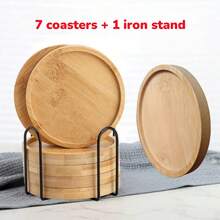 7/6/4/1pc Bamboo Coasters, Multiple Shape Designs, Round, Square, Heart, Hexagon Coasters, Suitable For Coffee Cups, Flower Pots, Wine Glasses, Beverage Trays, Creative Handmade Trays, Home, Office And Other Desktop Decoration (Note: This Product Is Made Of Bamboo Material, Surface Patterns And Textures May Slightly Differ From The Image) - Multicolor - View 11