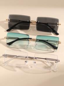 1 Pair, 2 Pairs, 3 Pairs, 5 Pairs, 10 Pairs Unisex Rectangular Classic Frameless Luxury Fashion Glasses, Suitable For Daily Life, Outdoor Travel Accessories, Daily Photography, Outdoor Travel Accessories, Also Have Windproof And Sand Protection Function, All Season