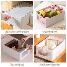 1PC Beige Covered Clothing Storage Box, Fabric-Covered Foldable And Visible Window Clothes Storage Box For Wardrobes, Household Drawer-Style Jeans Organizing And Storage Box - Beige With Lid - View 6