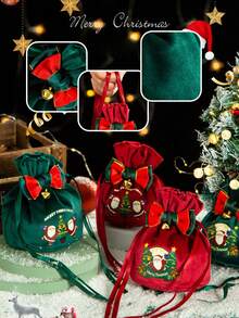 New Christmas Apple Bag, Christmas Gift Packaging Bag, Christmas & New Year Celebration Supplies, Velvet Drawstring Bag, Gift Storage Bag, Christmas Eve Blessing Fruit Velvet Bag, Suitable For Christmas, New Year, Gift Packaging & Storage - Multicolor - View 2
