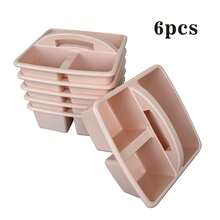 6 pièces Boîte de rangement de style bohème en plastique avec 3 compartiments et poignée. Boîte de rangement portable polyvalente pour la classe, le bureau, les fournitures scolaires, les crayons, les documents, les outils