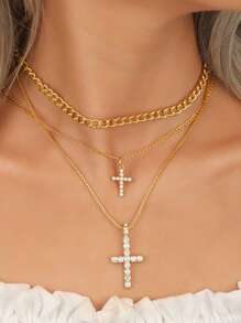 2 piezas Collar de cadena en forma de O simple de alloy, collar de múltiples capas cruzado simple para mujer, adecuado tanto para hombres como para mujeres, Collar chapado en oro de 18k con perlas, Colgante de joyería bohemia con cuentas