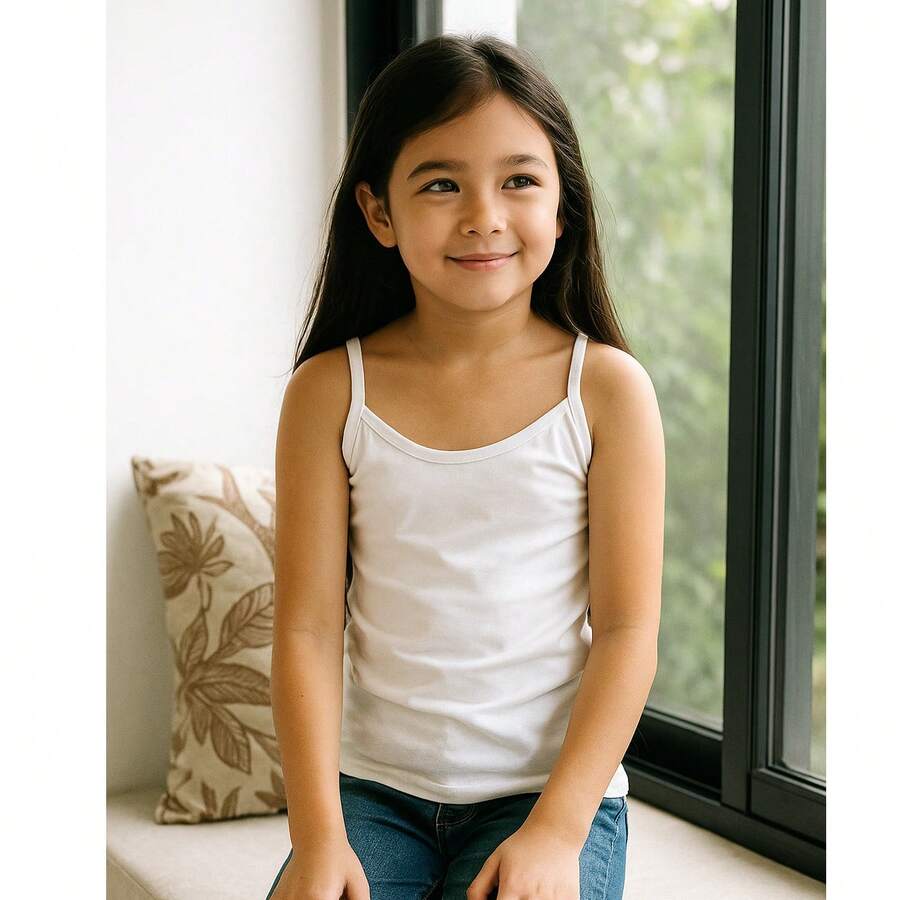 SET 3 Camiseta sin mangas de tirantes delgados para niña  Estilo fresco y versátil para el verano - Blanco - Ver 1