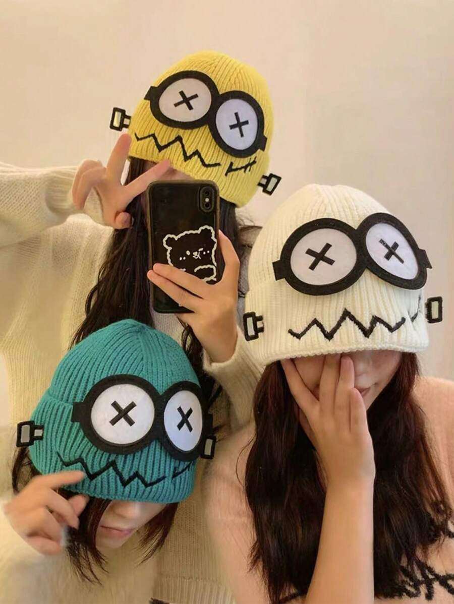 1pc Women's Funny Robot Knitted Beanie Hat, Fashion Versatile Brimless Cap Suitable For Outings And Parties, Autumn/Winter