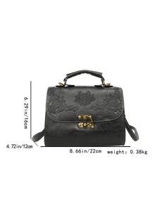 1pc Fashionable Hardware Lock Design Embossed PU Leather Handbag With High-End Style, Can Be Worn Across Body - Black - View 3